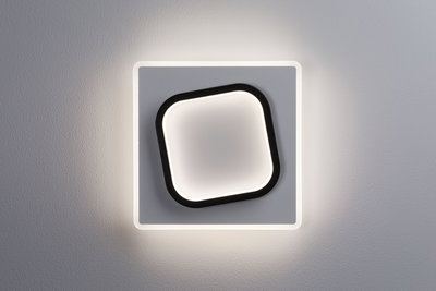 Modern square LED ceiling light in white and black with indirect lighting for living spaces