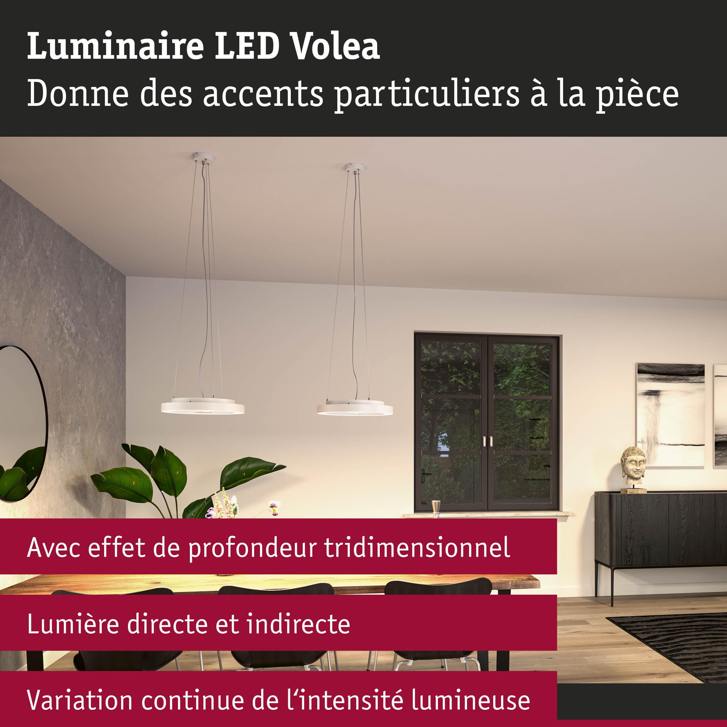 Suspensions LED blanches Volea avec lumière directe et indirecte pour ambiance salon moderne