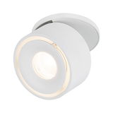 Round white metal LED ceiling spotlight with warm white light for modern interior lighting