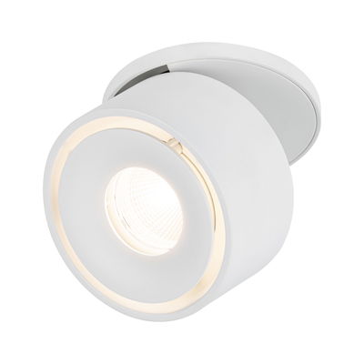 Round white metal LED ceiling spotlight with warm white light for modern interior lighting