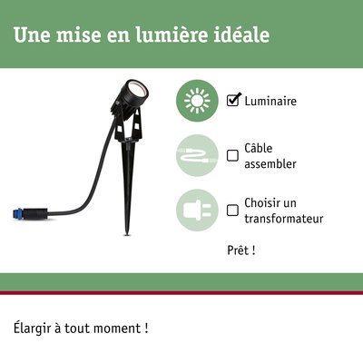 Projecteur LED noir avec piquet de terre et câble pour éclairage extérieur et jardin