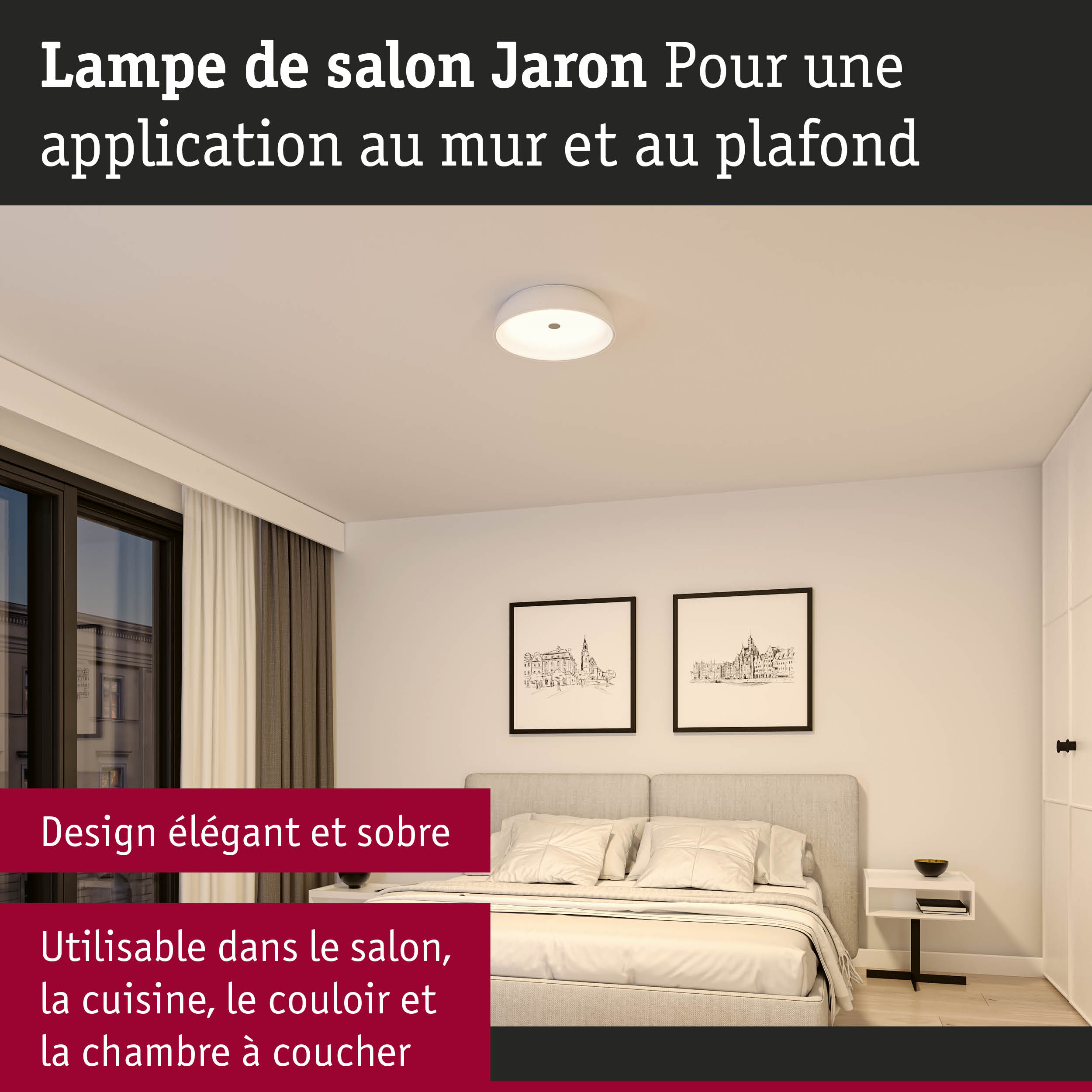 Lampe de salon Jaron blanche en plastique fixée au plafond, éclairage LED moderne