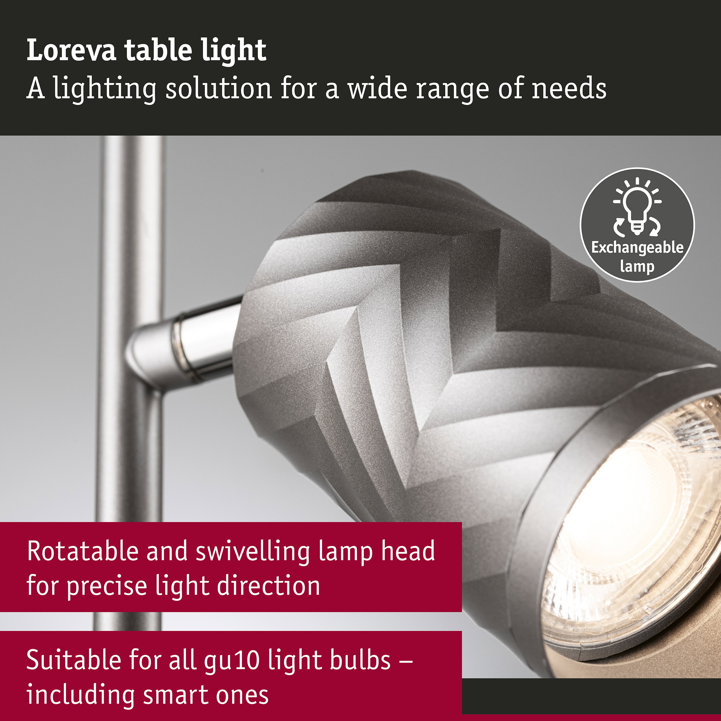 Table lamp Loreva GU10 max. 7W Titanium Metal