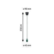 Green pendant cable with black ceiling mount, 218 cm length, 45 mm and 90 mm diameters.