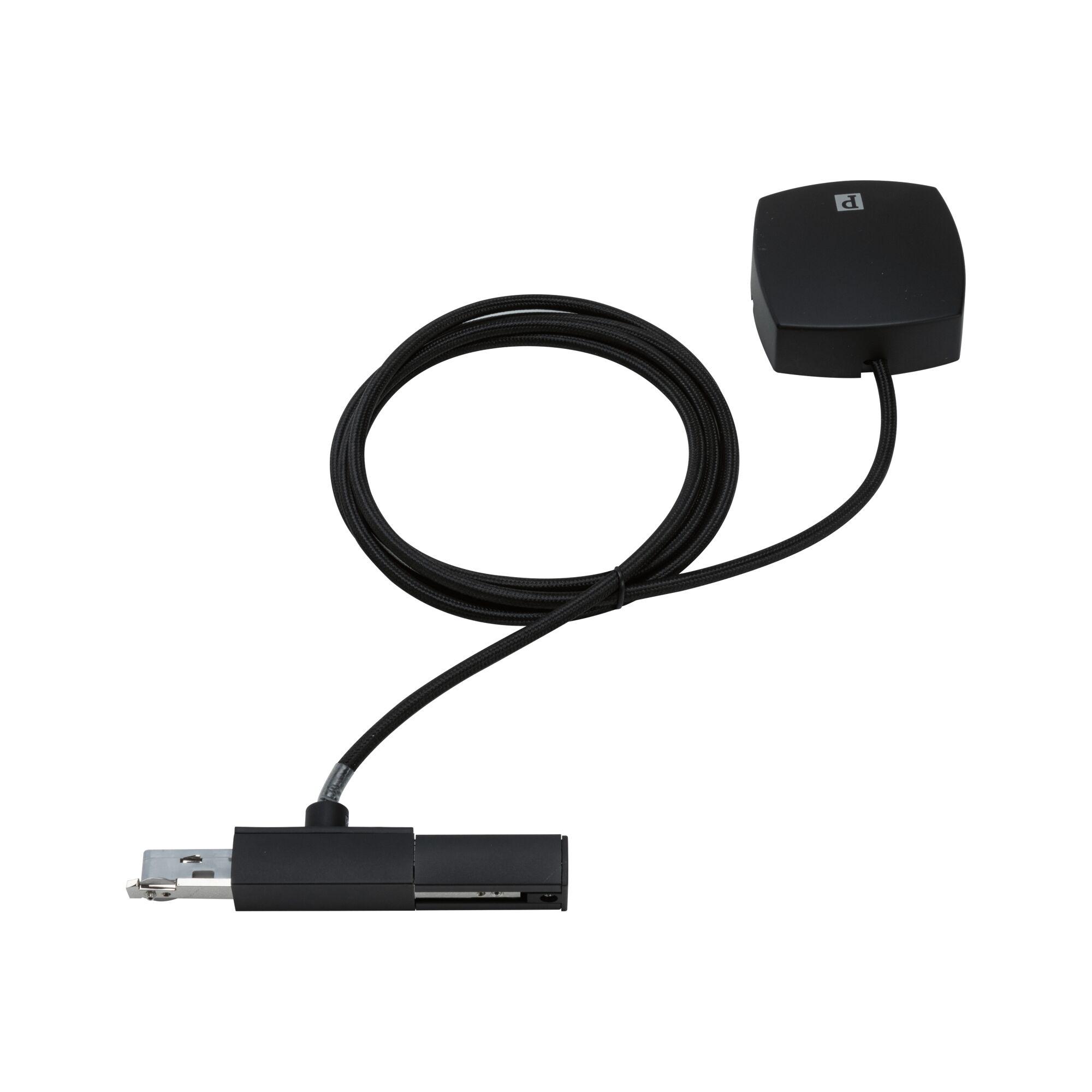 Black electrical connection cable with plug and square plastic housing for lighting systems