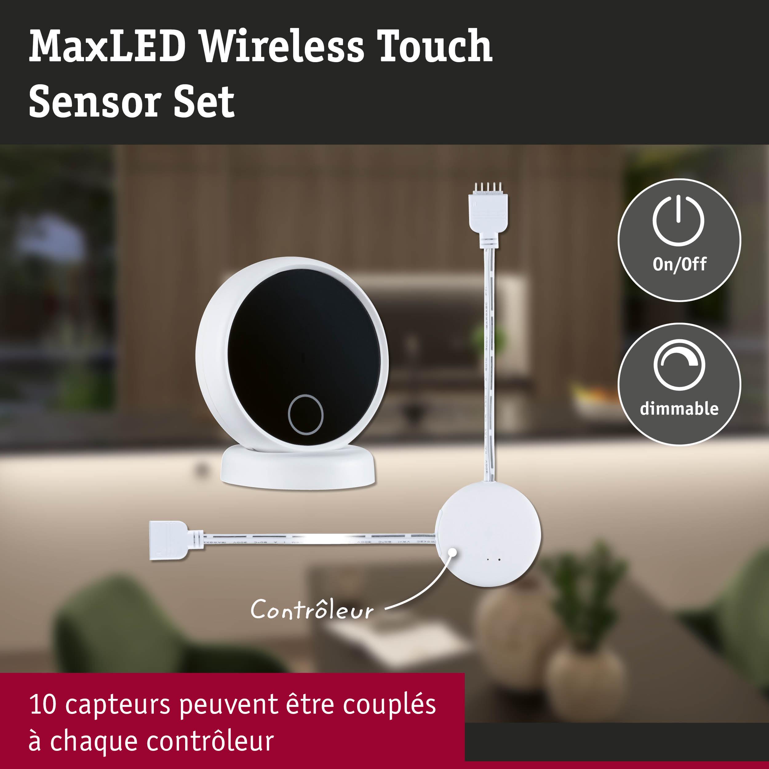 Set MaxLED capteur tactile sans fil blanc avec contrôleur, dimmable et fonction marche/arrêt