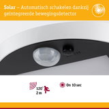 Witte solar bewegingssensor met 120° detectiehoek en 2 m bereik voor energiezuinige verlichting