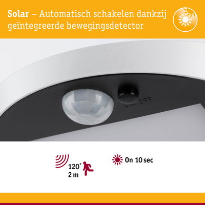 Witte solar bewegingssensor met 120° detectiehoek en 2 m bereik voor energiezuinige verlichting