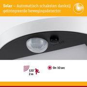 Close-up van witte solar bewegingsmelder met geïntegreerde sensor en automatische schakelfunctie