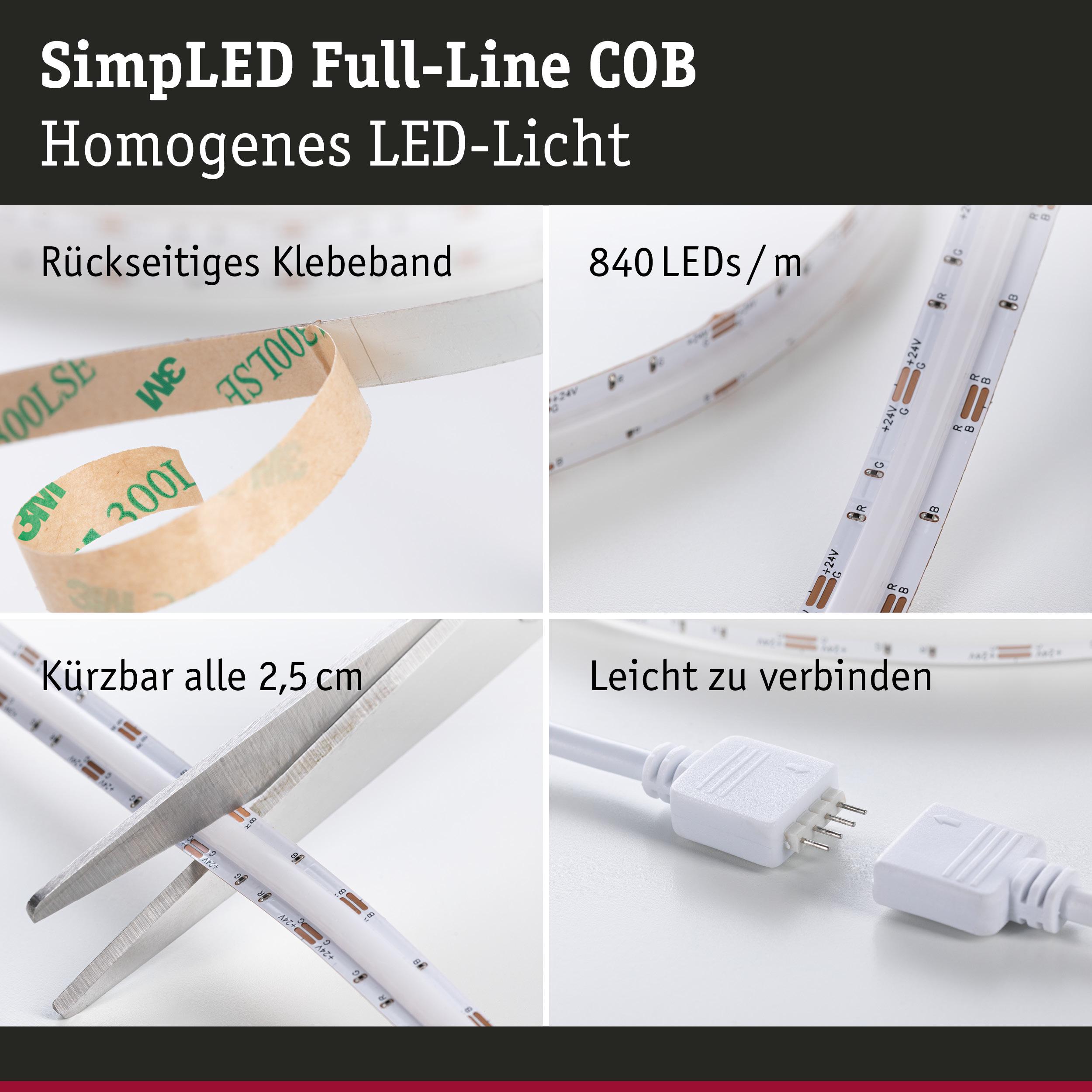 SimpLED Full-Line COB LED-Streifen mit rückseitigem Klebeband, 840 LEDs/m, schneidbar und leicht verbindbar