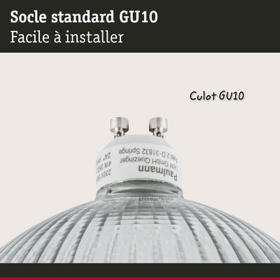 Gros plan sur socle de lampe GU10 en verre et plastique blanc, accessoire d'éclairage facile à installer
