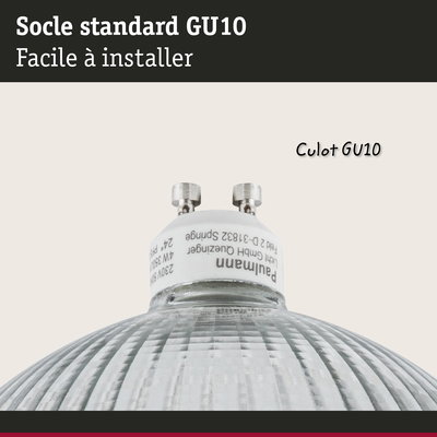 Gros plan sur socle de lampe GU10 en verre et plastique blanc, accessoire d'éclairage facile à installer