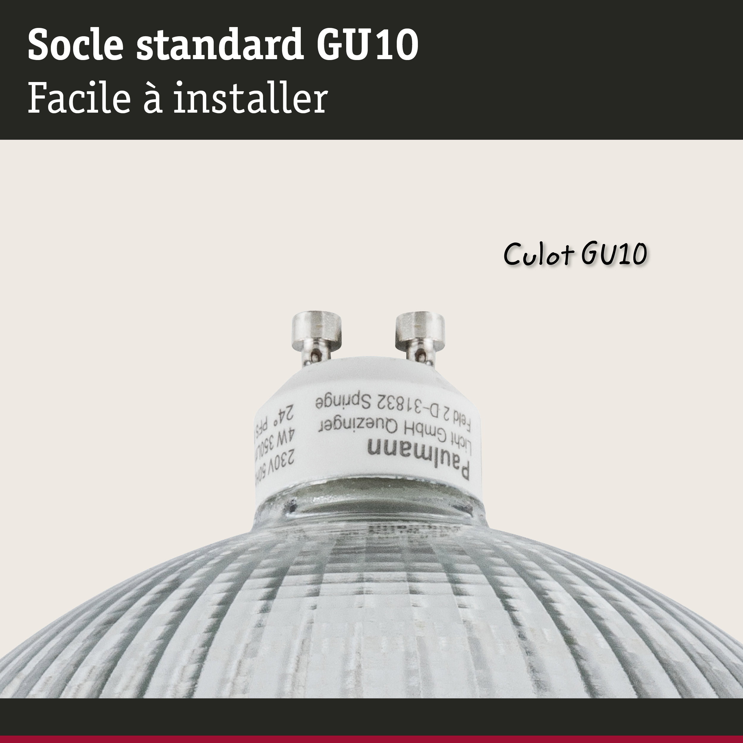 Socle standard GU10 en métal argenté facile à installer pour ampoules LED