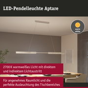 LED-Pendelleuchte Aptare in warmweißem Licht, moderne Hängeleuchte über Esstisch in Beige und Holz