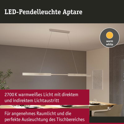 LED-Pendelleuchte Aptare in Aluminium silber mit warmweißem Licht für Essbereichbeleuchtung