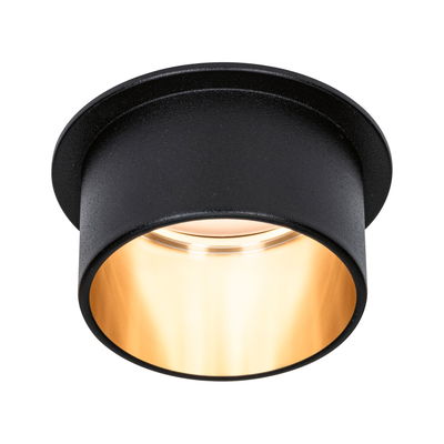 Spot encastré rond en métal noir avec lumière blanche chaude pour éclairage intérieur moderne