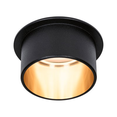 Spot encastré rond en métal noir avec lumière blanche chaude pour éclairage intérieur moderne