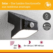 Applique solaire noire avec détecteur de mouvement, étanche IP65, batterie rechargeable et angle de détection 120°