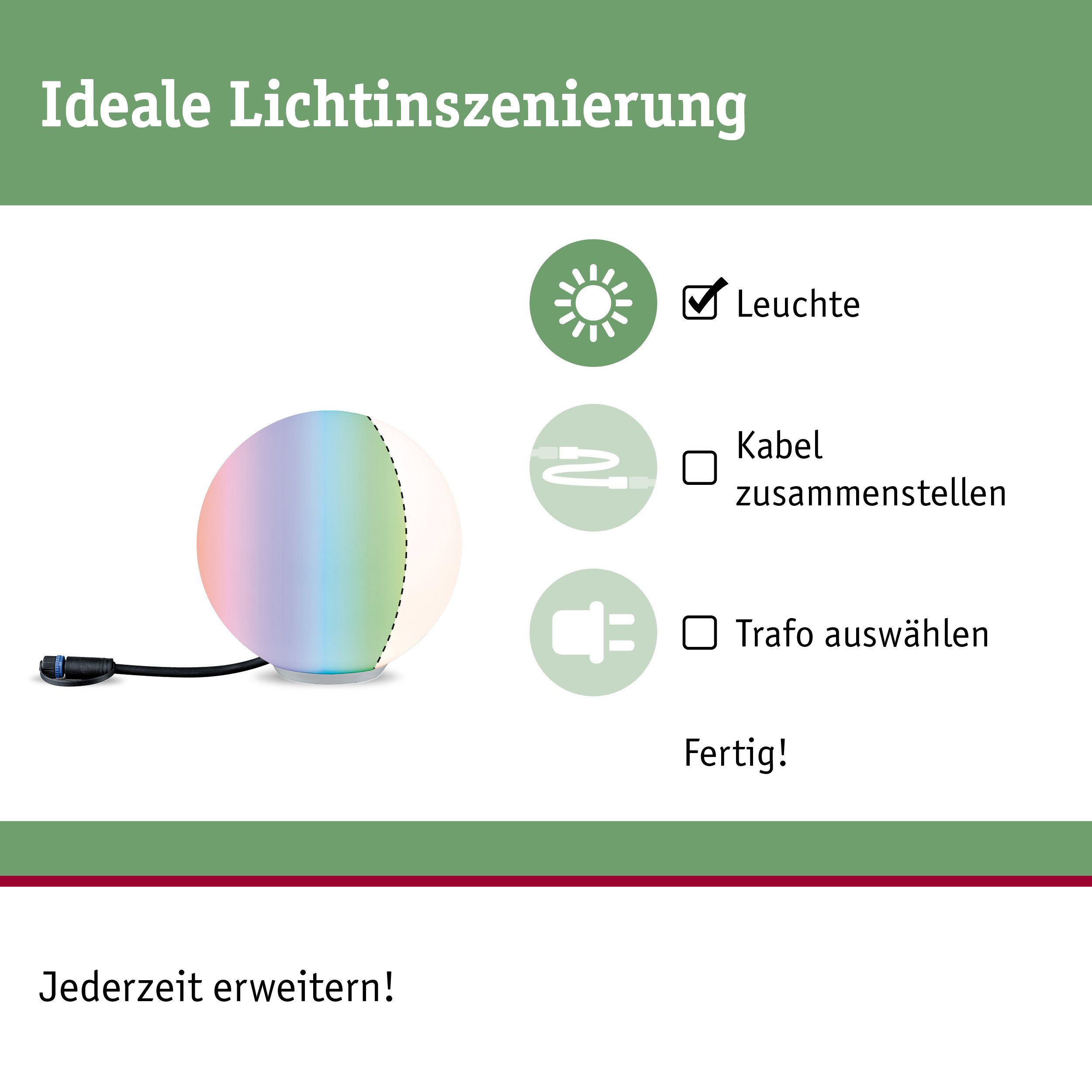 Bunte LED-Tischleuchte mit Kabelanschluss und modularer Erweiterung für individuelle Lichtgestaltung