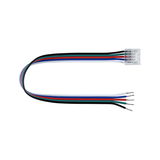 Multicolored LED connection cable with transparent connector for lighting installations and electronics.