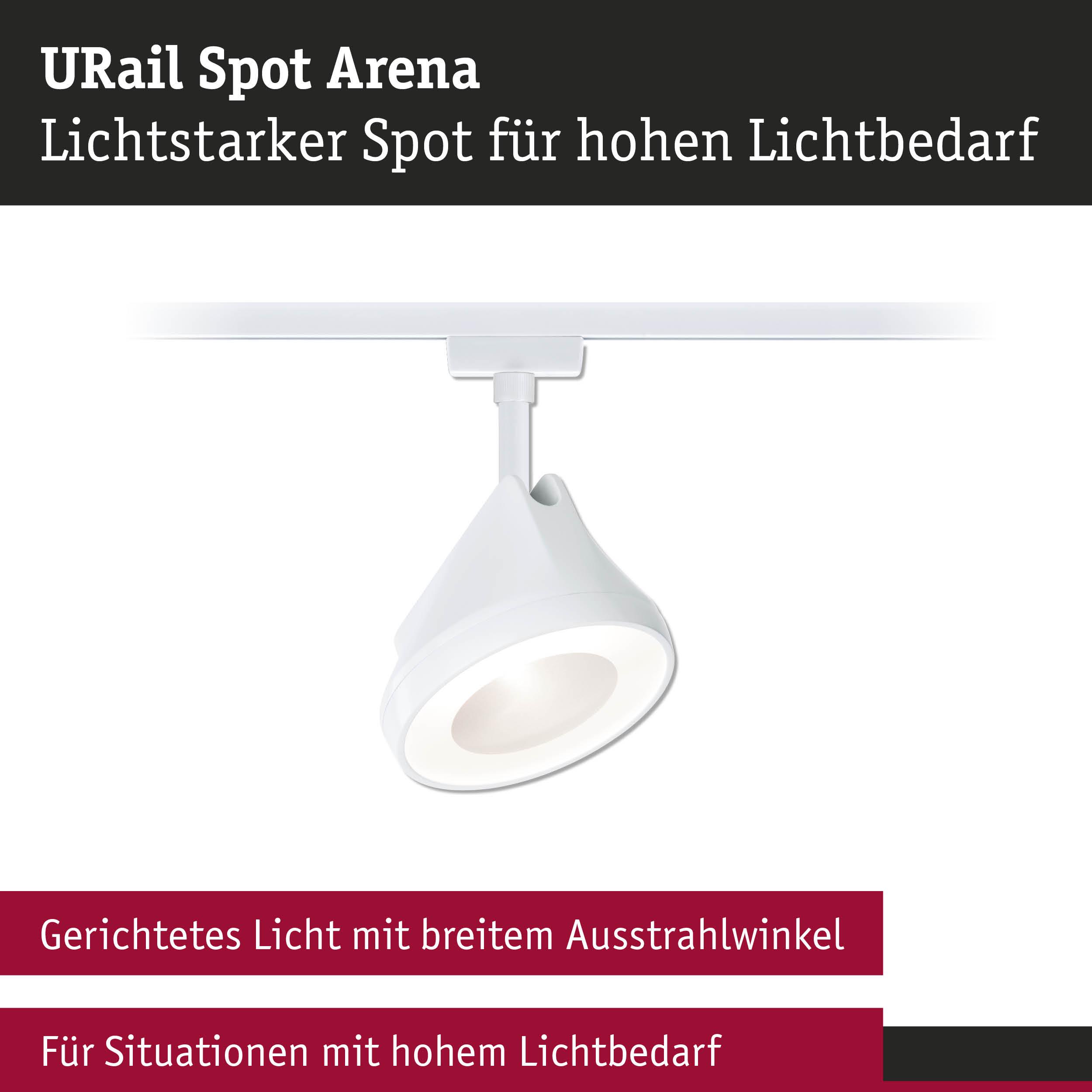Weißer URail Spot Arena LED-Strahler mit breitem Abstrahlwinkel für hohen Lichtbedarf
