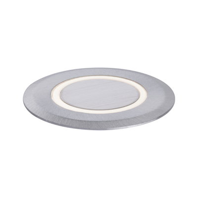 Round LED recessed light in brushed silver aluminum with warm white light for home lighting
