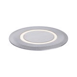 Ronde LED inbouwspot van geborsteld zilverkleurig aluminium met warm wit licht voor thuis