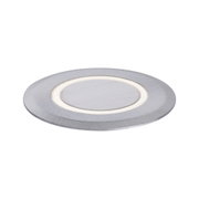 Round LED recessed light in brushed silver aluminium with warm white illumination