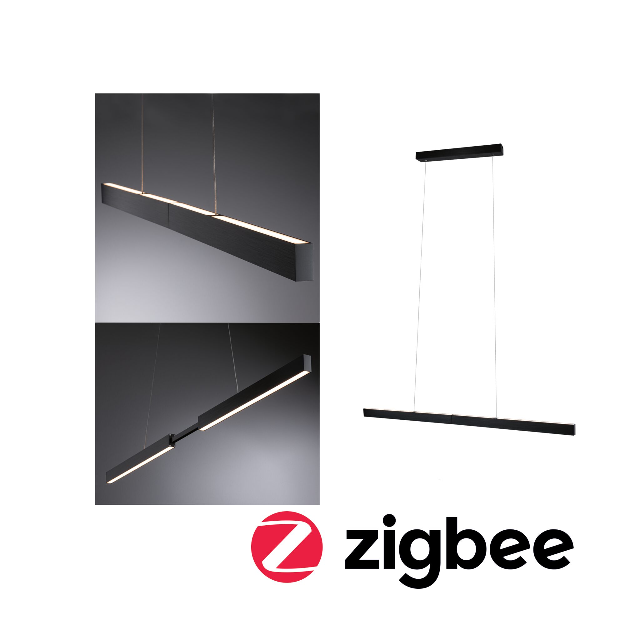 LED-hanglamp Smart Home Zigbee 3.0 Aptare RGBW+ dimbaar 2x2240lm 2x16W Zwart geborsteld Zwarte aluminium LED-hanglamp met slank ontwerp en warm wit licht voor moderne interieurs