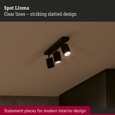 Black ceiling spotlight Spot Lirena with clear lines and striking slatted design for modern interiors