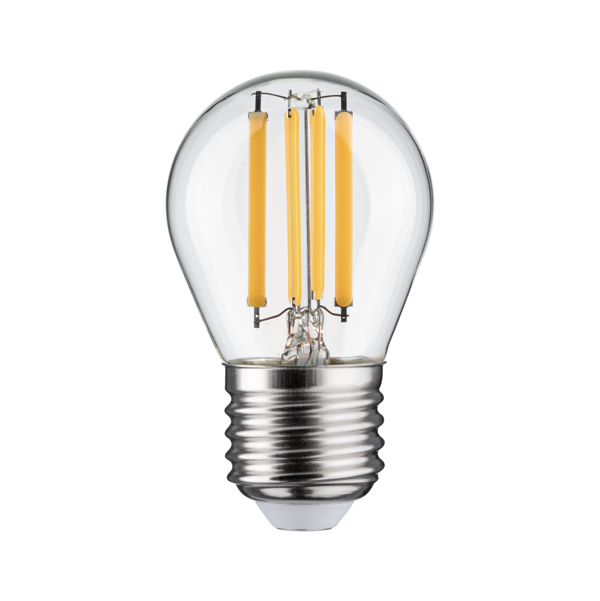 Classic LED light bulb with clear glass and silver metal base for energy-efficient lighting solutions