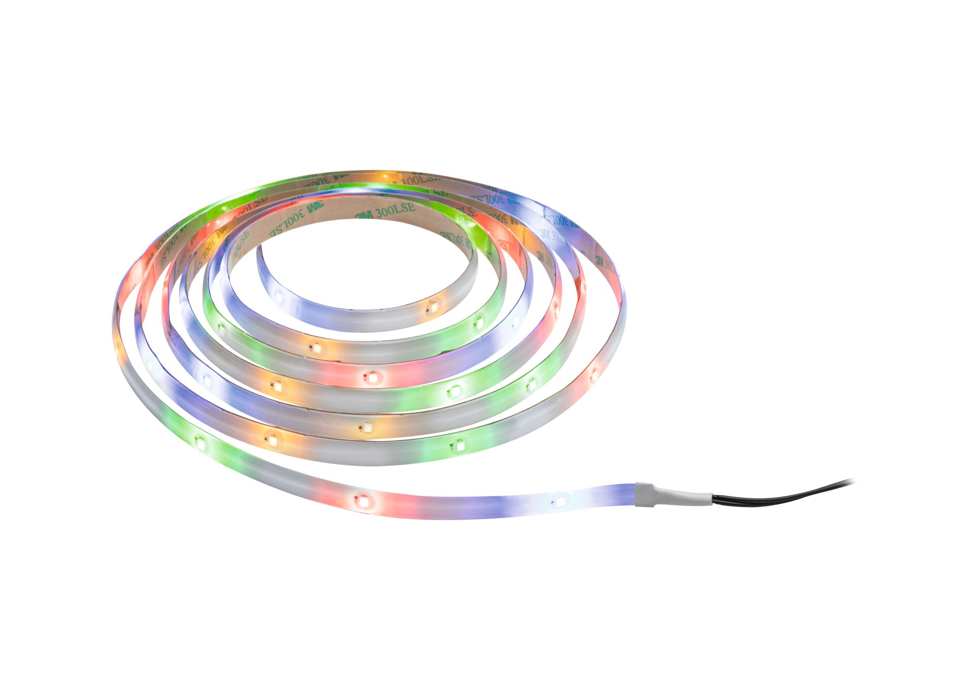 Bunte LED-Lichtleiste mit flexibler, selbstklebender Rückseite für dekorative Beleuchtung.