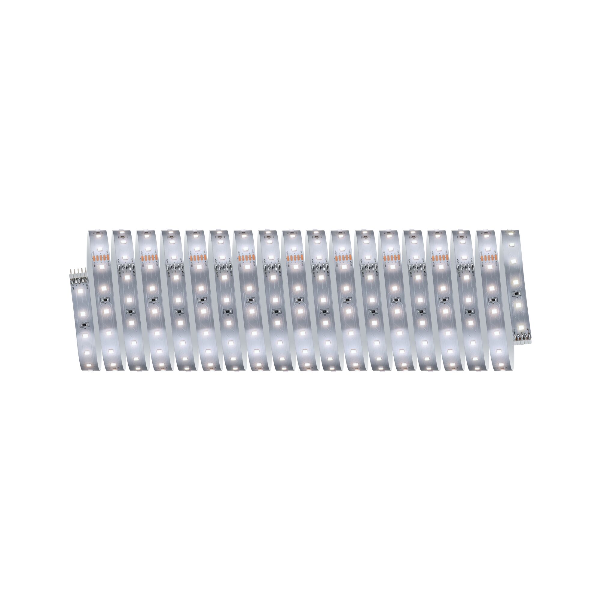 Flexible LED strip with white lights for modern indoor lighting and decorative use