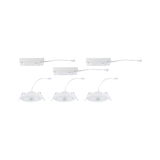 Three white LED recessed spotlights with matching white drivers for energy-efficient room lighting