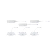 Three white LED recessed spotlights with matching white drivers for energy-efficient room lighting