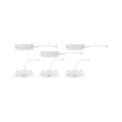 Three white LED recessed spotlights with matching white drivers for energy-efficient room lighting