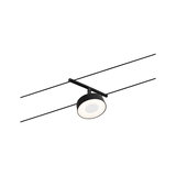 Schwarze LED-Seilstrahlerleuchte mit rundem, weißem Diffusor für moderne Raumbeleuchtung
