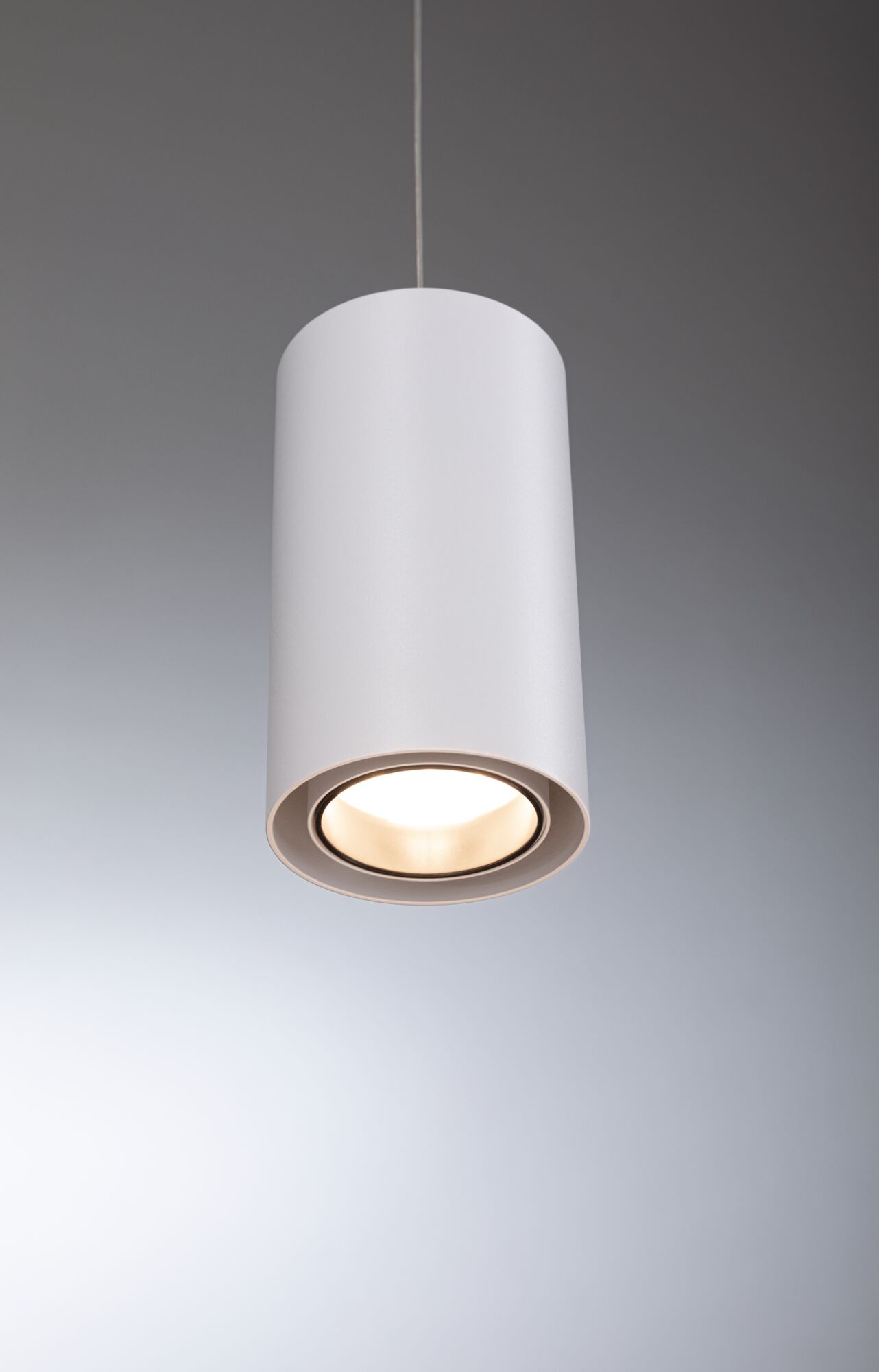 Moderner weißer Zylinder-Pendelleuchter aus Metall mit warmweißem LED-Licht für Wohnräume