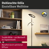 Stehleuchte Odila mit einstellbaren Weißtönen und satinierter Diffusor für blendfreies Licht im Wohnzimmer