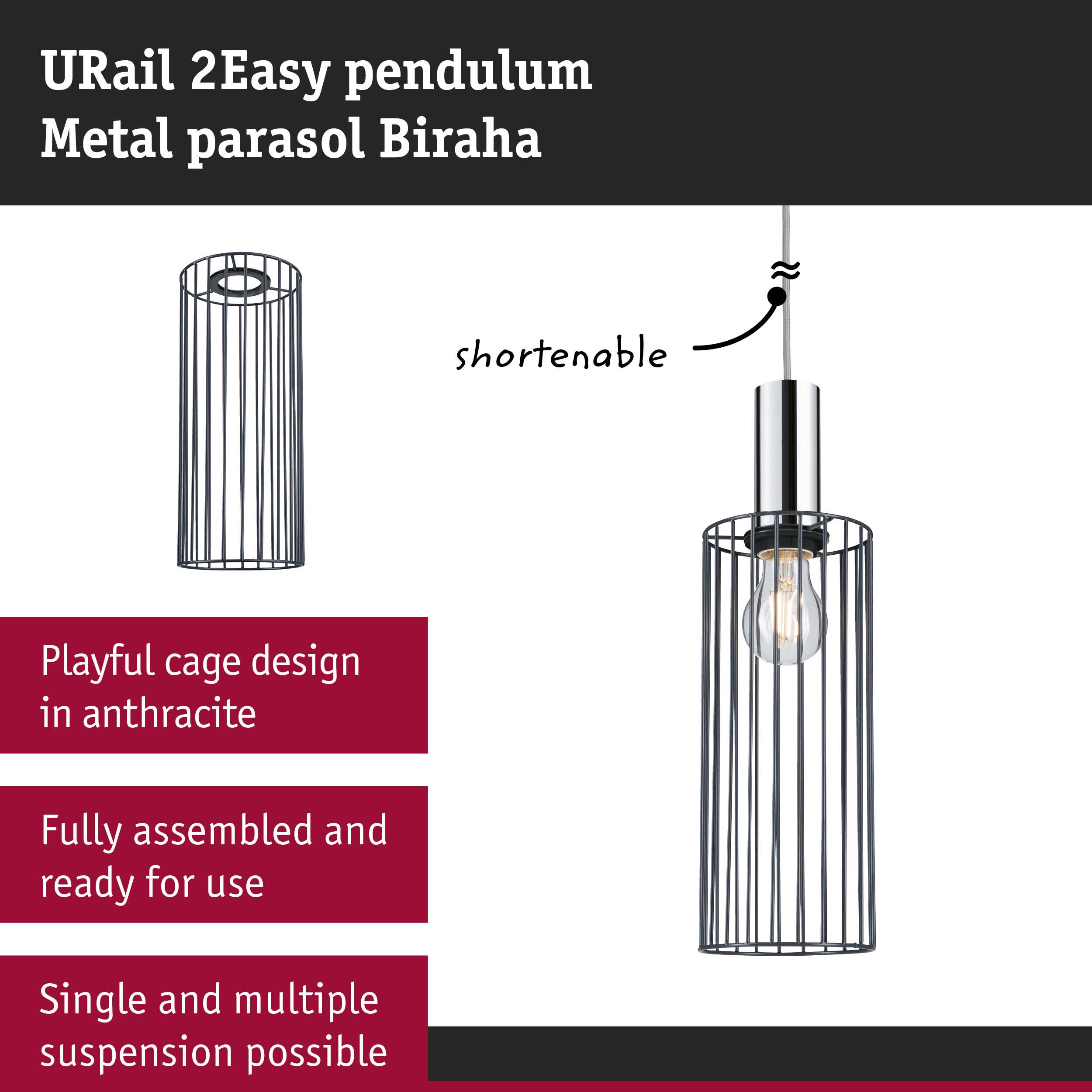 Anthracite metal cage pendant light, shorten able cable, suitable for single or multiple suspension lighting