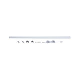 White LED strip with mounting clips, screws, and connection cable for versatile lighting setups