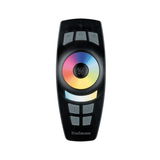 Télécommande noire Paulmann avec roue chromatique et boutons pour contrôle de la lumière et luminosité.