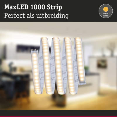 MaxLED 1000 LED-strip in warm wit met flexibele witte kunststofbasis voor binnenverlichting