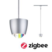 Silver metal LED pendant light with RGB color change and Zigbee smart lighting control
