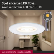 Spot encastré LED Nova avec réflecteur LED plat GU10 blanc pour lumière blanc chaud