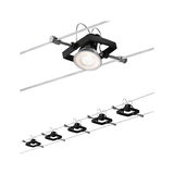 Zwarte LED-kabelspots met vierkant frame en verstelbare lamp voor moderne verlichtingssystemen.