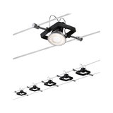 Black LED cable spotlights with square frame and adjustable lamp for modern lighting solutions.