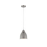 Moderne hanglamp van geborsteld grijs metaal met diffuser voor sfeervolle verlichting
