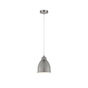 Pendant lamp in brushed grey metal with diffuser providing warm light for living spaces