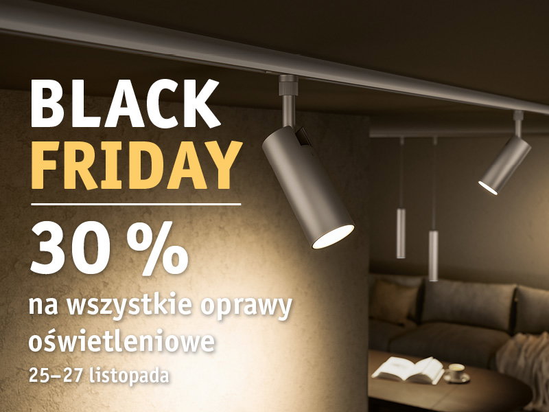 Nowoczesne szare reflektory LED sufitowe w salonie z kanapą i książką, promocja Black Friday oświetlenie.